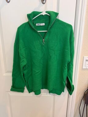 Zara Emerald Green Half-Zip Turtleneck Sweater